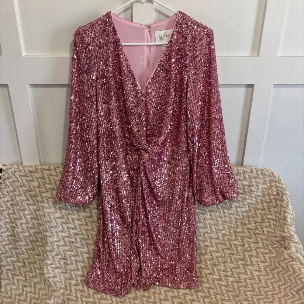 Lilly Pulitzer Estrella Sequin Dress Conch Shell Pink NWT - Picture 4 of 12